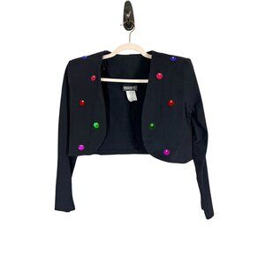 Retro Sequin Jacket M Black Mod Funky Edgy Artsy Boho Western Classic Chic 80s